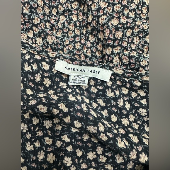 American Eagle Women’s Sz M Long Sleeve Boho Floral Dress Half Button Lined - Picture 7 of 9